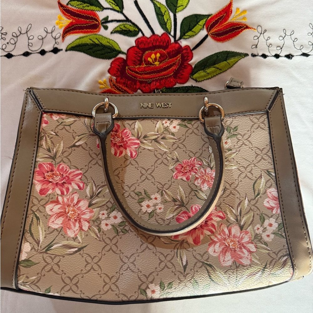 Nine West Floral Satchel in Pink and Beige